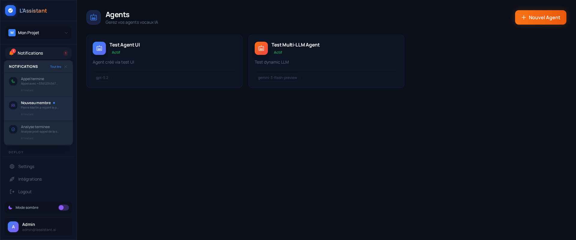 Panneau notifications